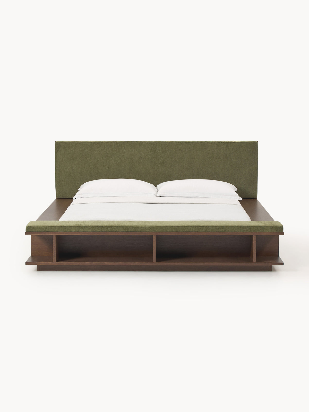 Clarvin Wooden Bed Frame with Bench and Side Shelves