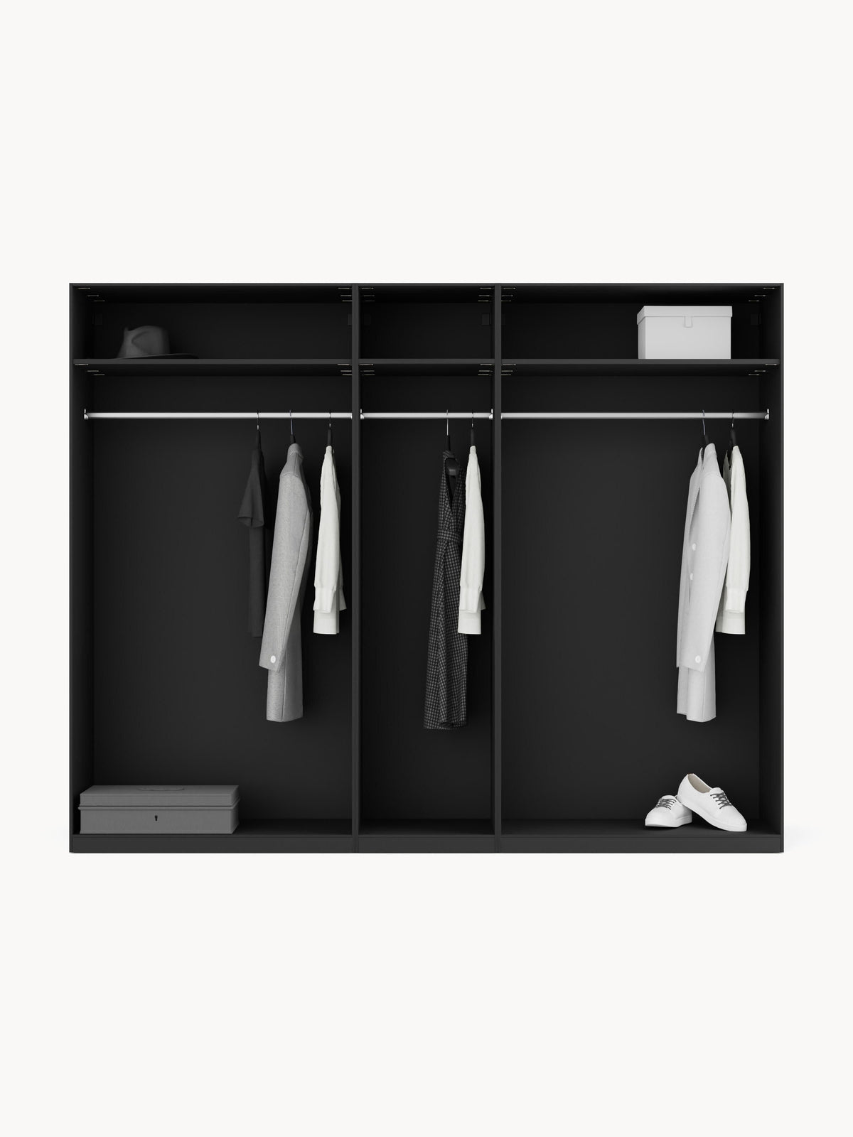 Leovard Modular Hinged-Door Wardrobe, 250 cm Wide, in Various Sizes