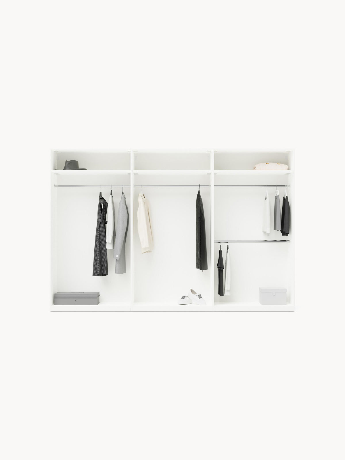 Leovard Modular Hinged-Door Wardrobe, 300 cm Wide, in Various Sizes