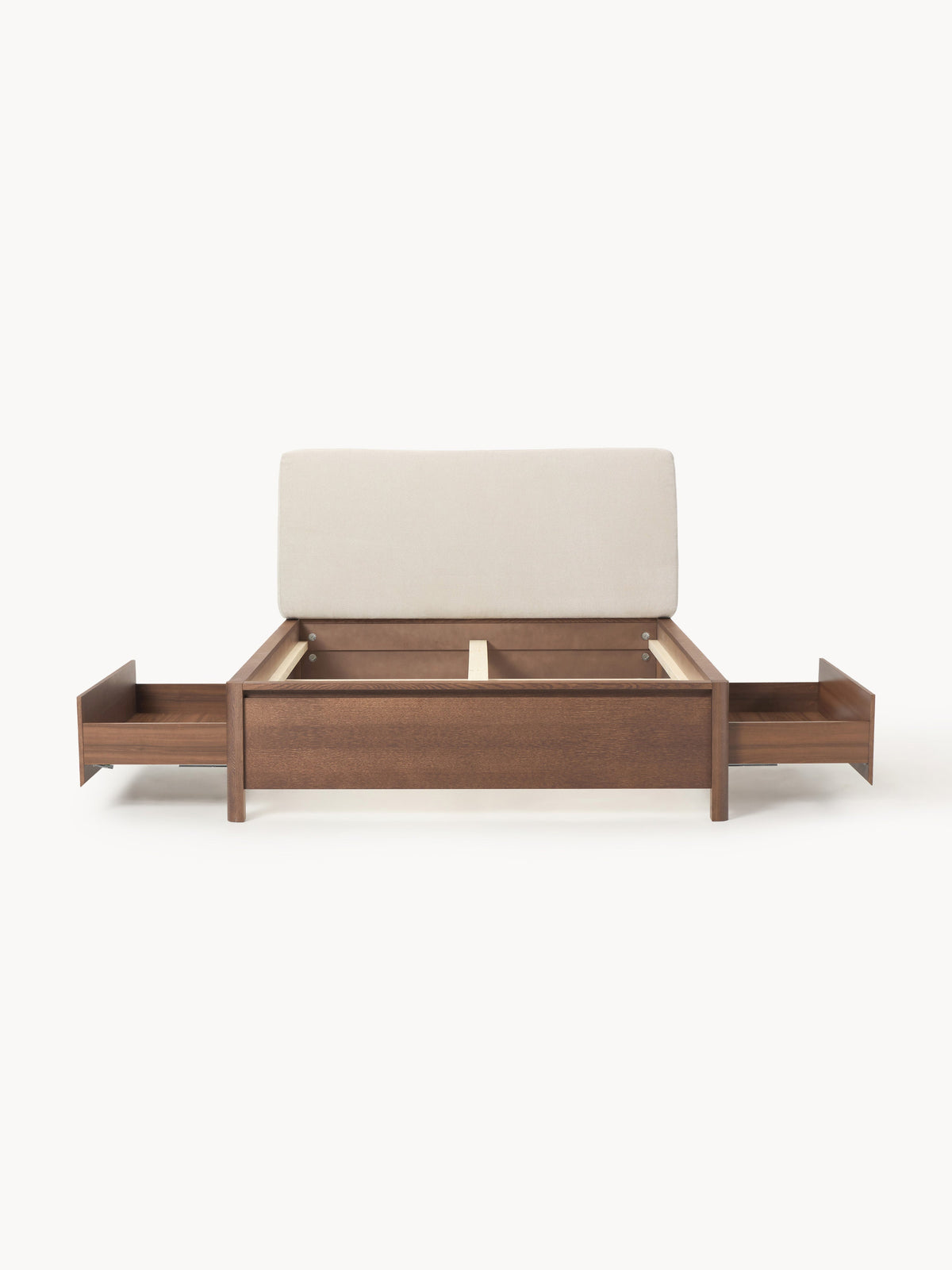 Santelo Wooden Bed with Upholstered Headboard and Drawers