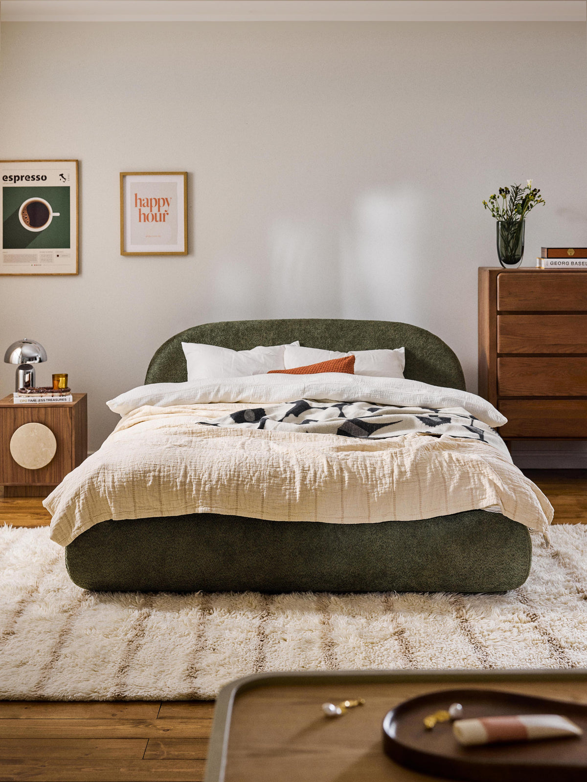 Albessa Upholstered Bed in Teddy Bouclé