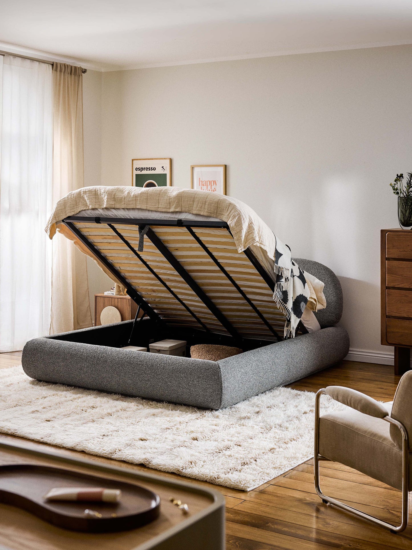 Albessa Upholstered Bouclé Bed with Storage