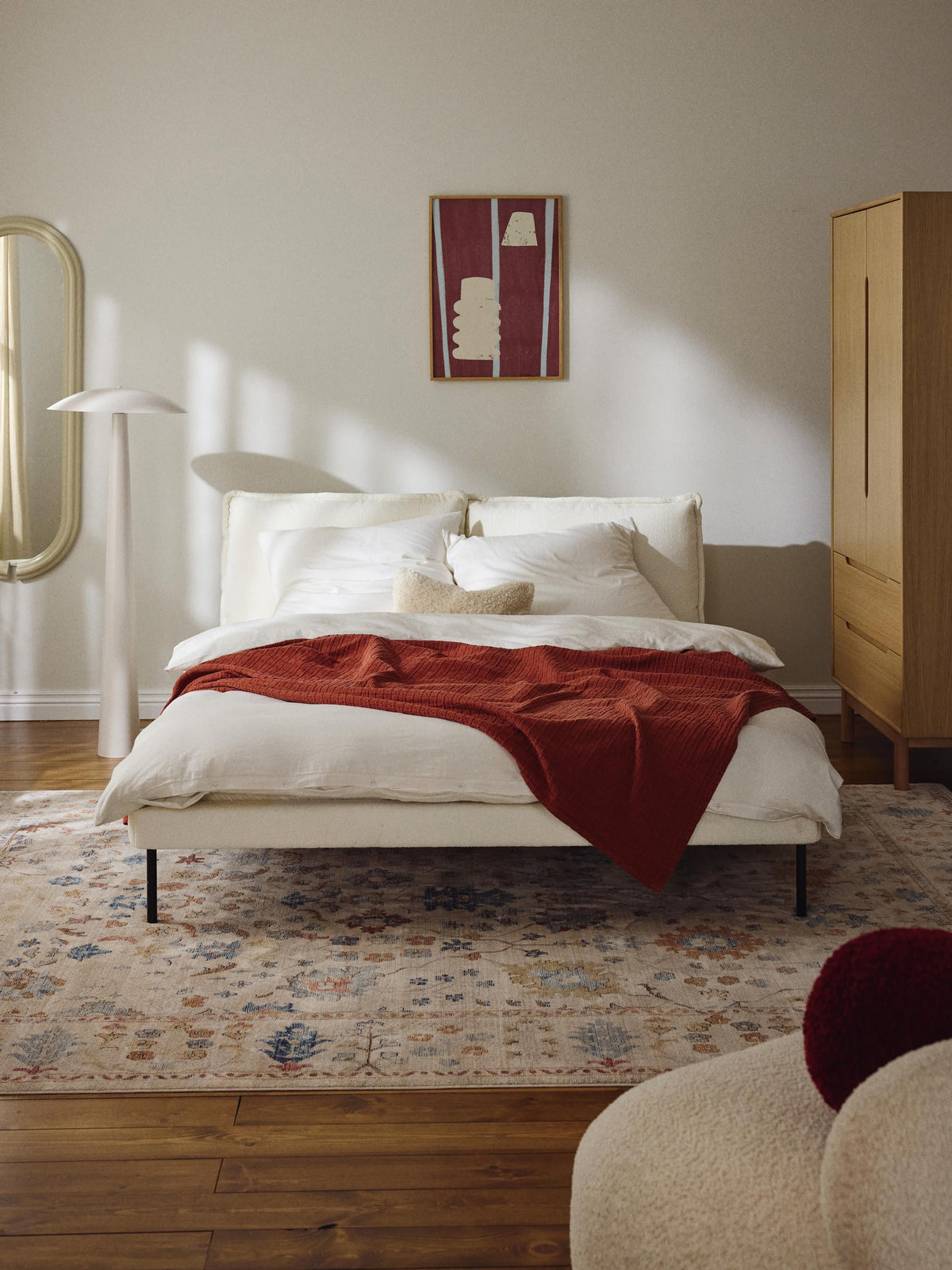 Amelise Upholstered Bed in Teddy Bouclé