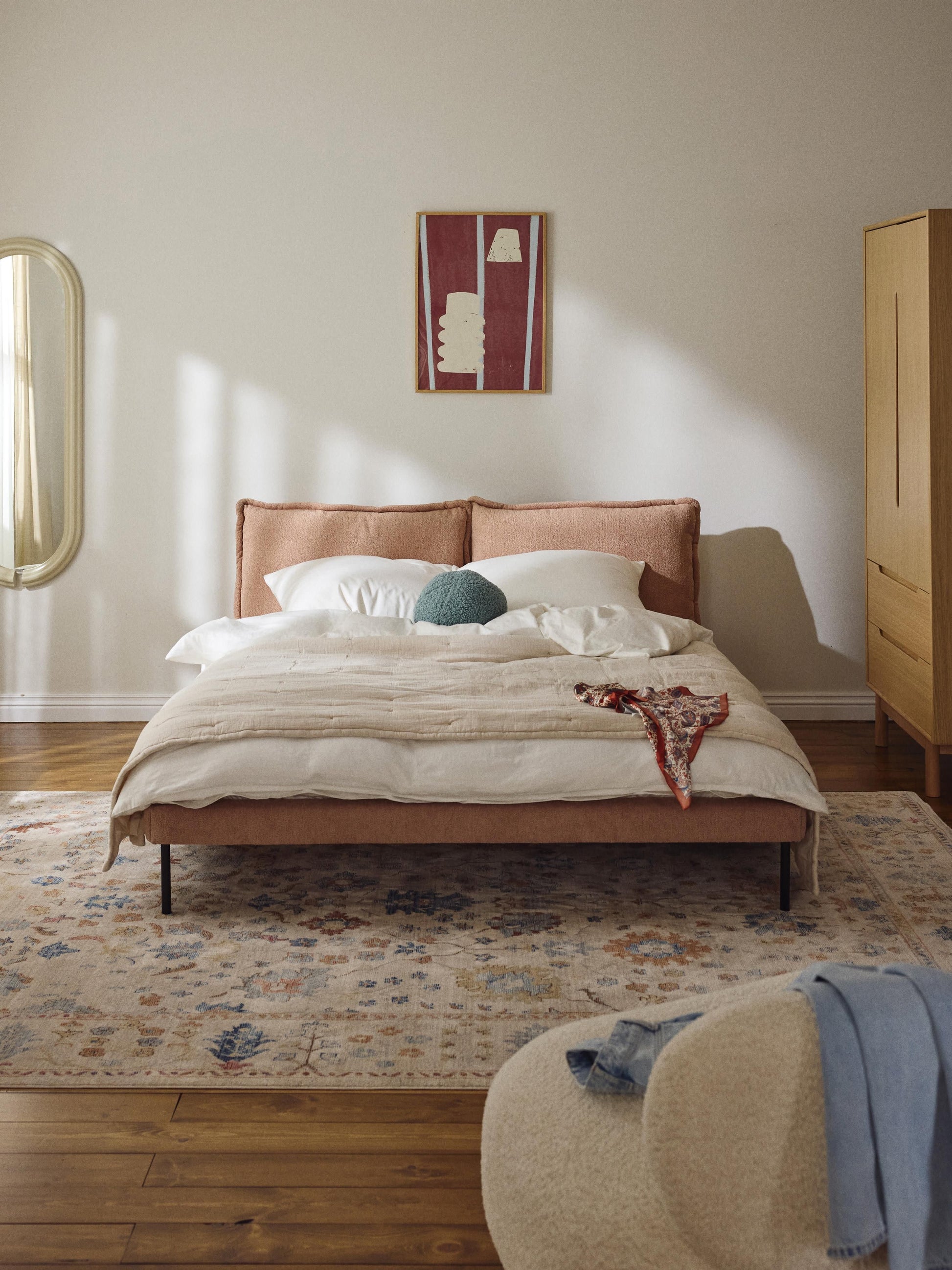 Amelise Upholstered Bed in Teddy Bouclé