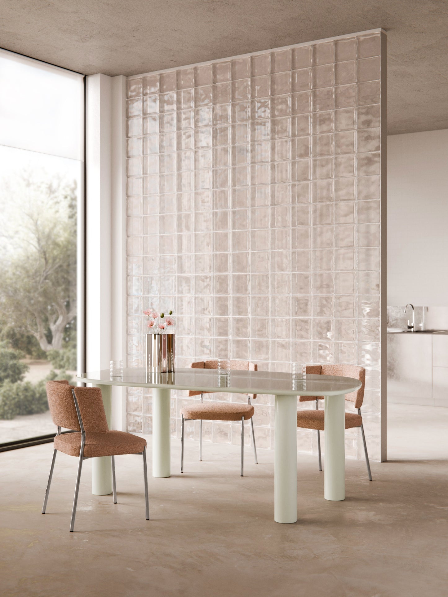 Benvard Organic Dining Table with Glass Top, 200 x 110 cm