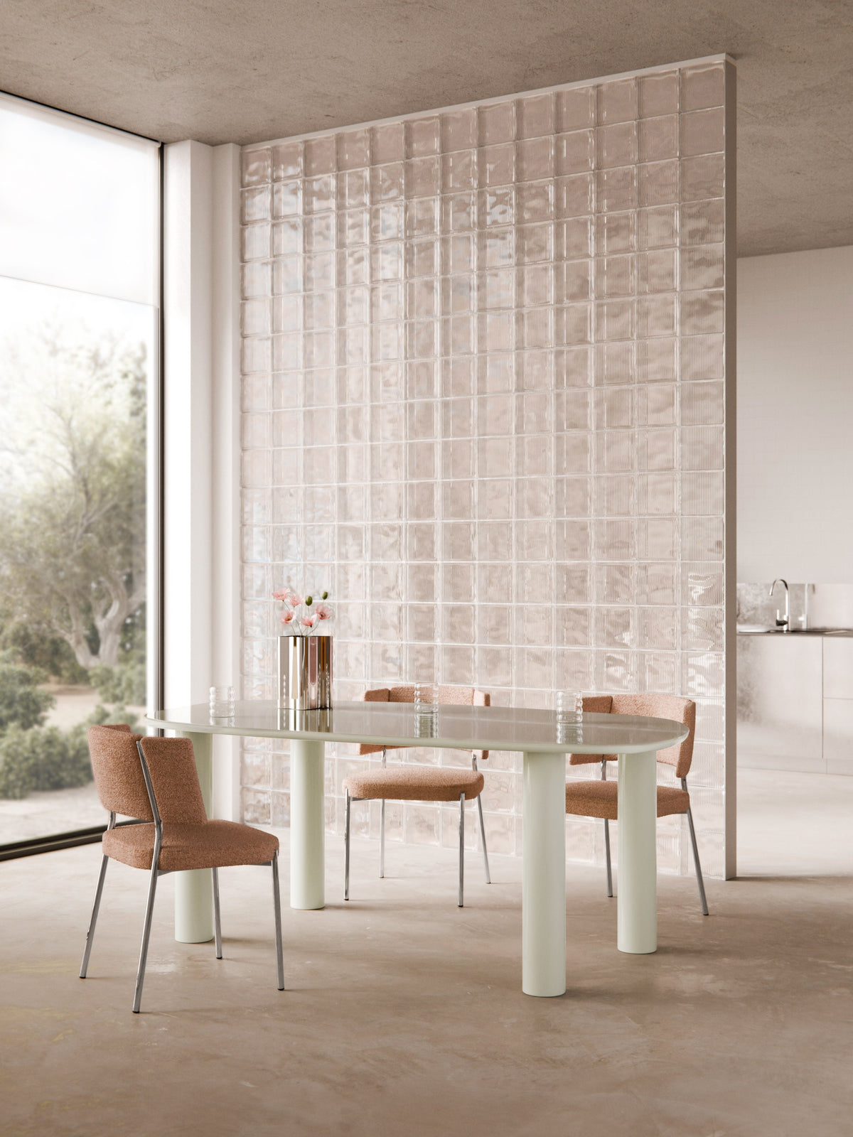 Benvard Organic Dining Table with Glass Top, 200 x 110 cm
