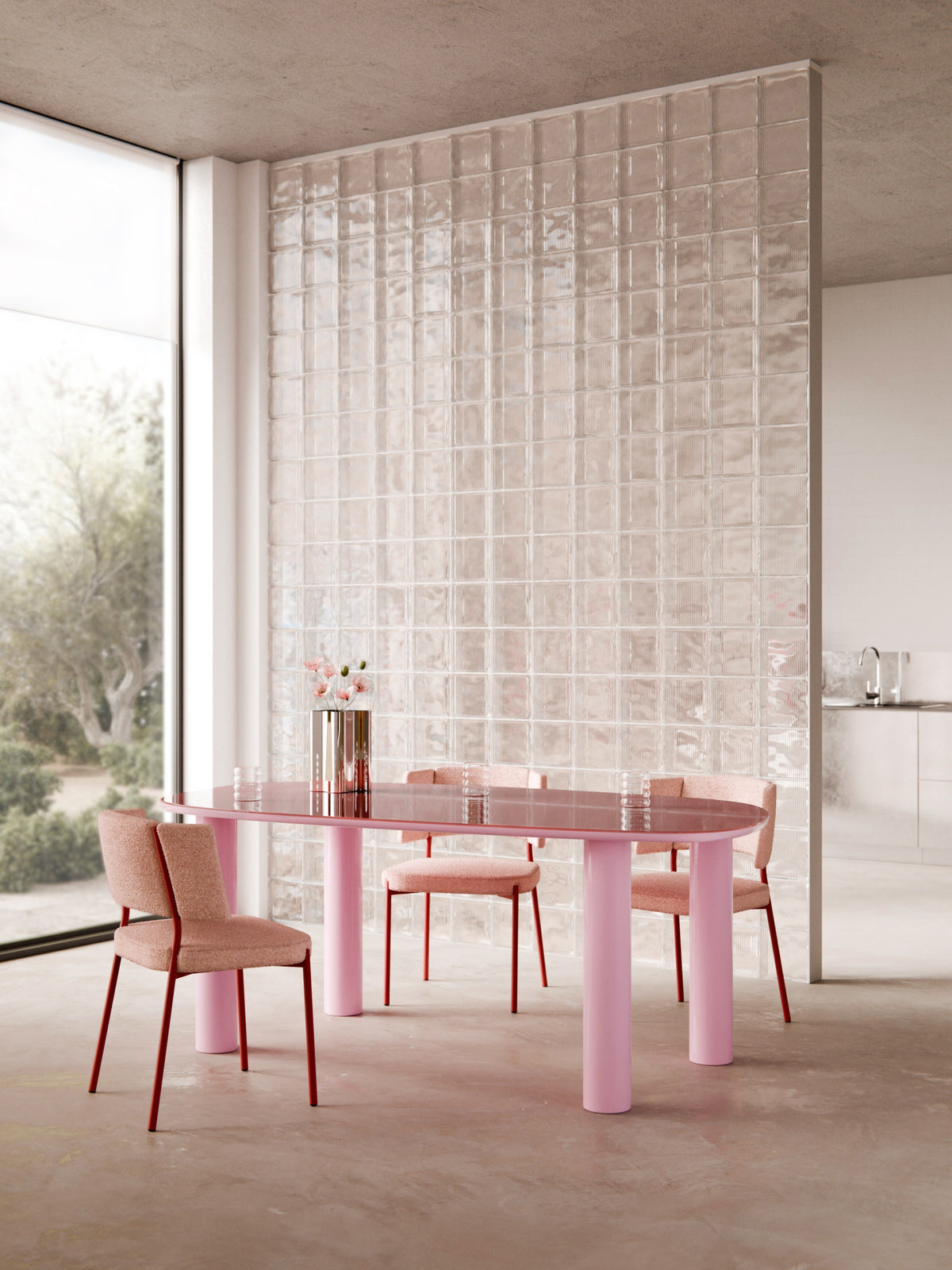 Benvard Organic Dining Table with Glass Top, 200 x 110 cm