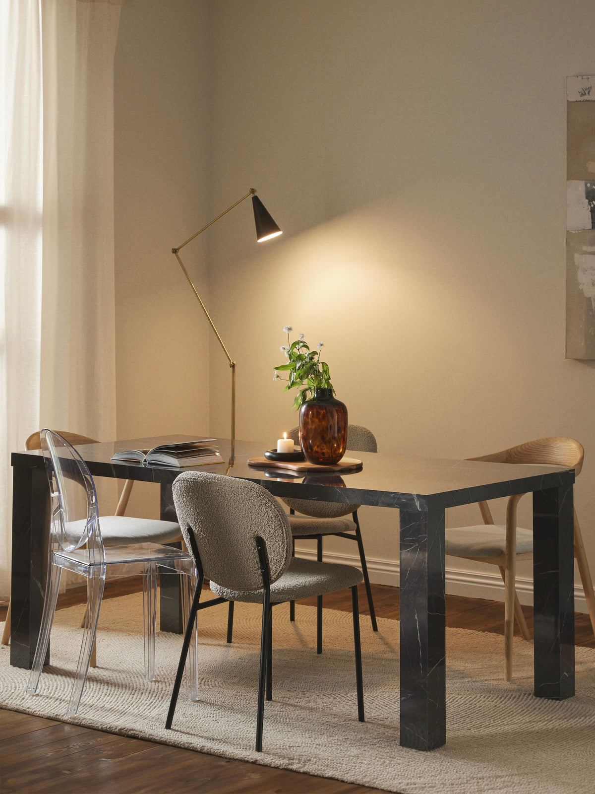 Carvin Dining Table in Marble Look, 180 x 90 cm