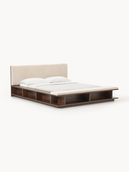 Clarvin Wooden Bed Frame with Bench and Side Shelves
