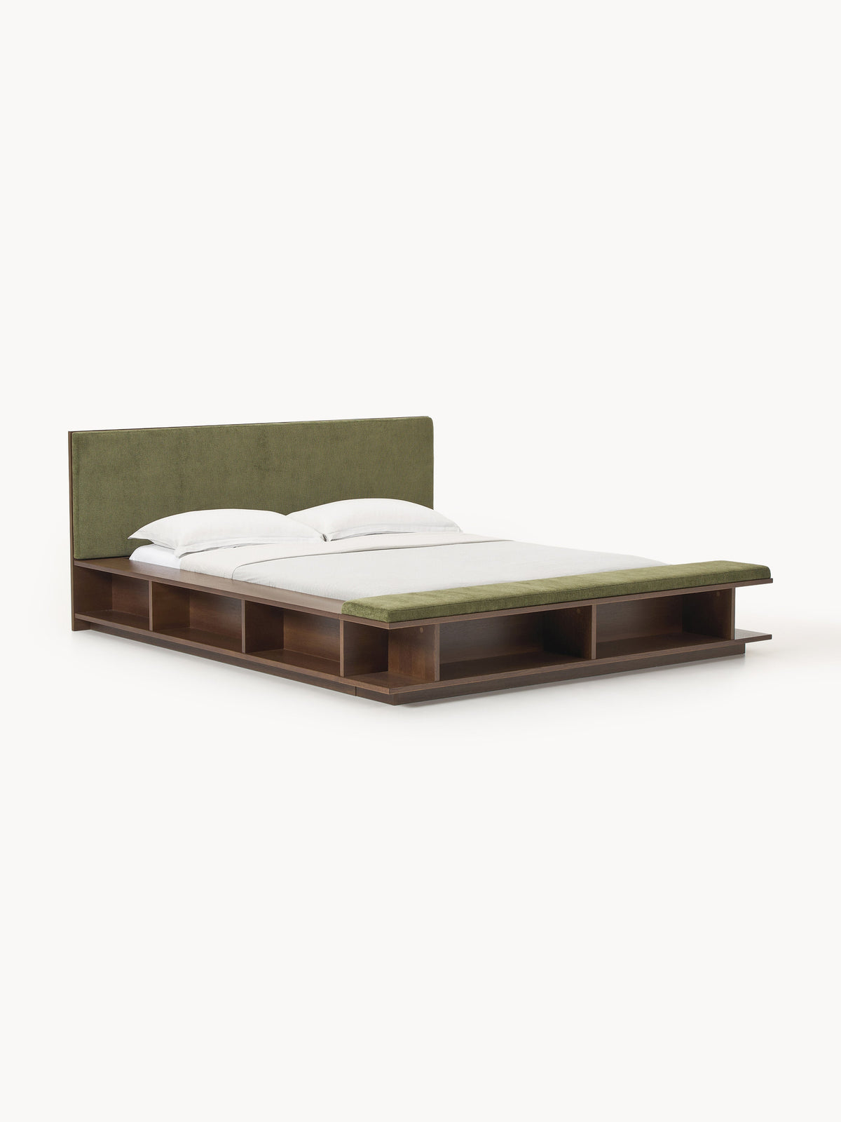 Clarvin Wooden Bed Frame with Bench and Side Shelves