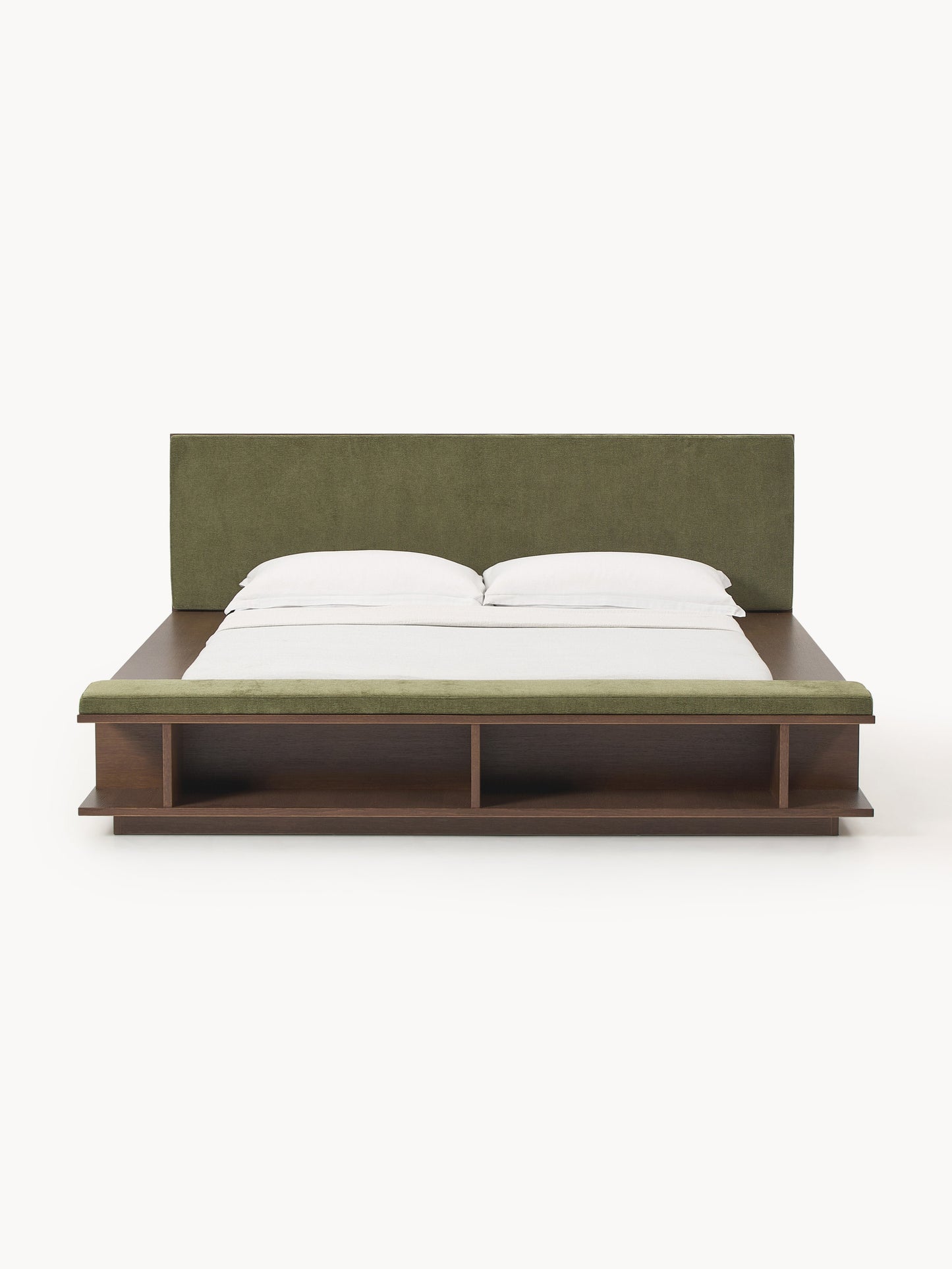 Clarvin Wooden Bed Frame with Bench and Side Shelves