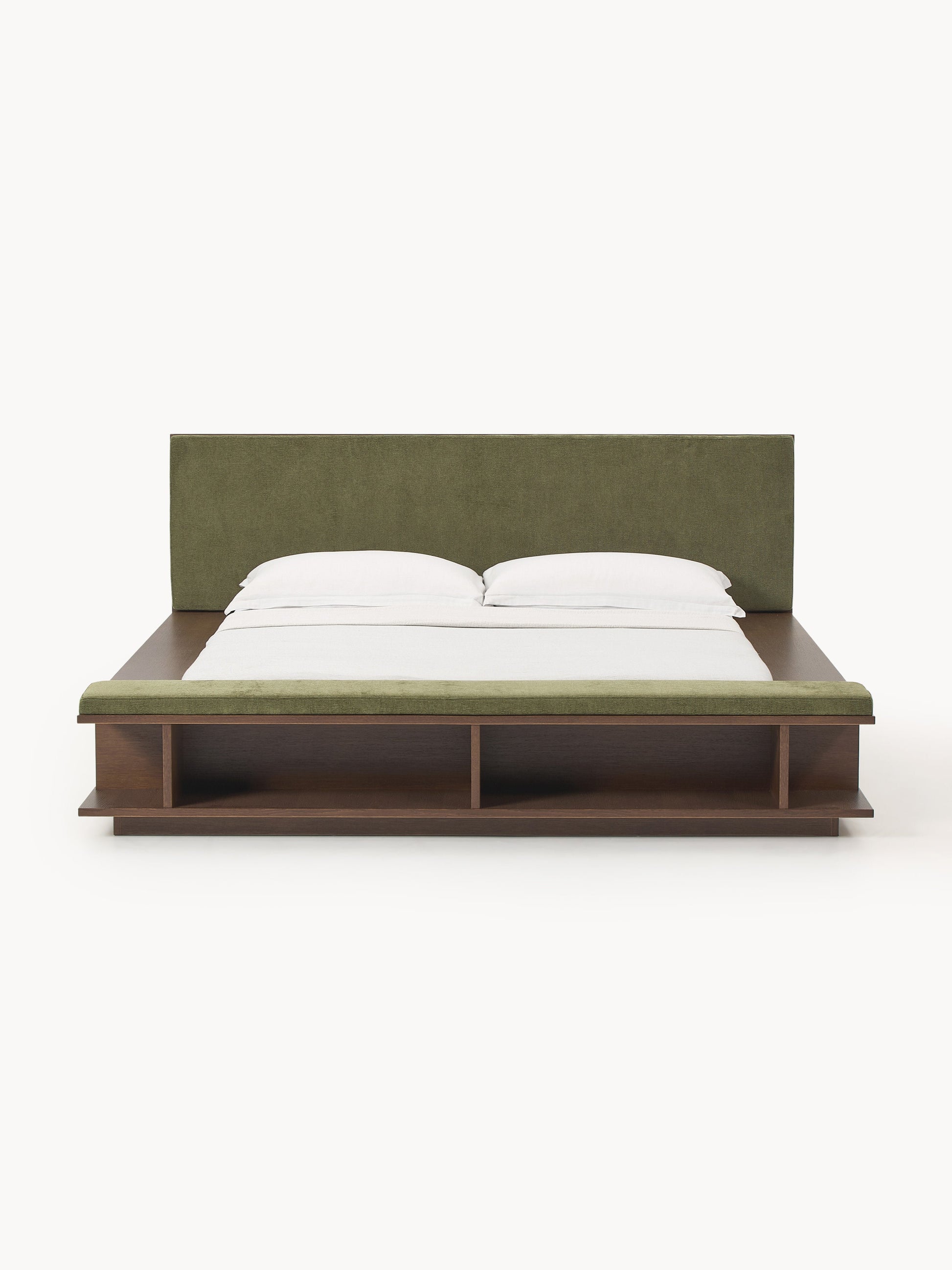 Clarvin Wooden Bed Frame with Bench and Side Shelves