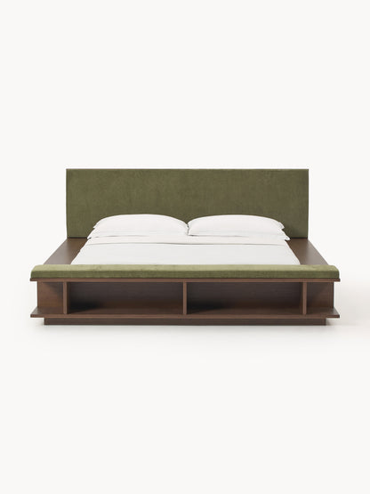 Clarvin Wooden Bed Frame with Bench and Side Shelves