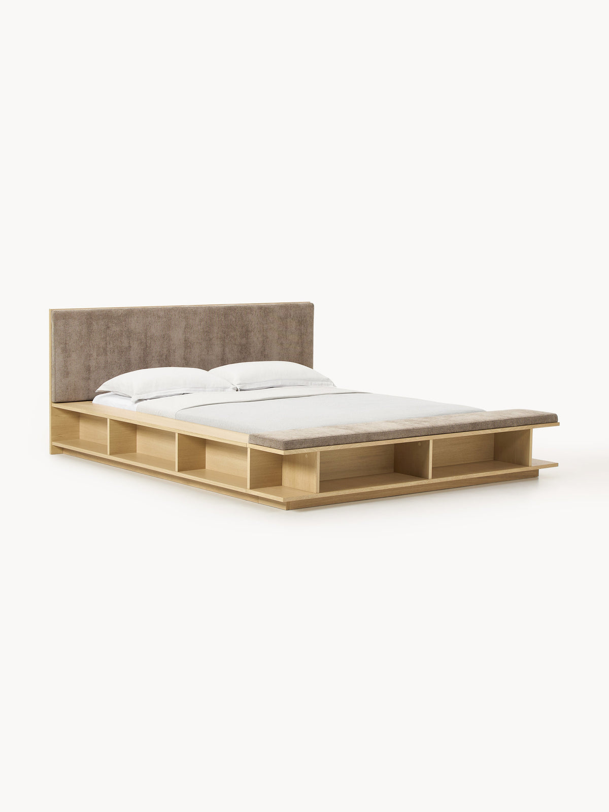 Clarvin Wooden Bed Frame with Bench and Side Shelves
