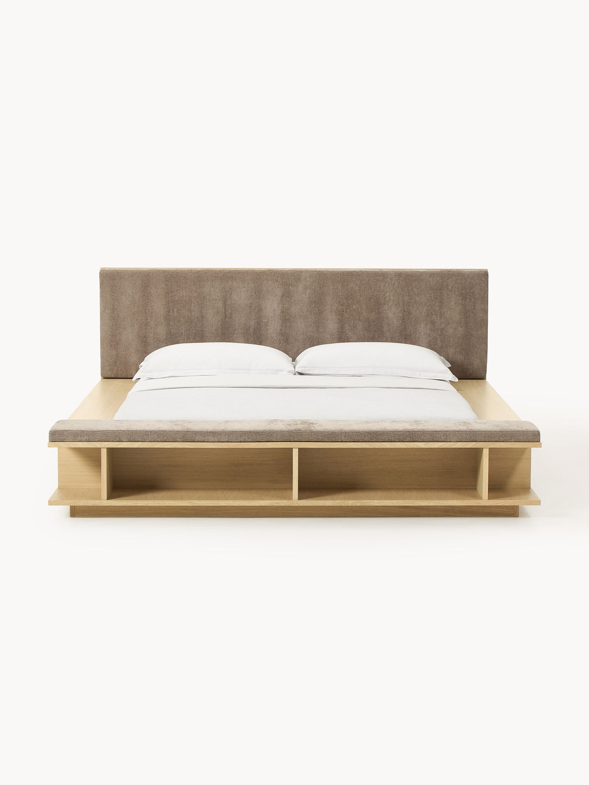 Clarvin Wooden Bed Frame with Bench and Side Shelves