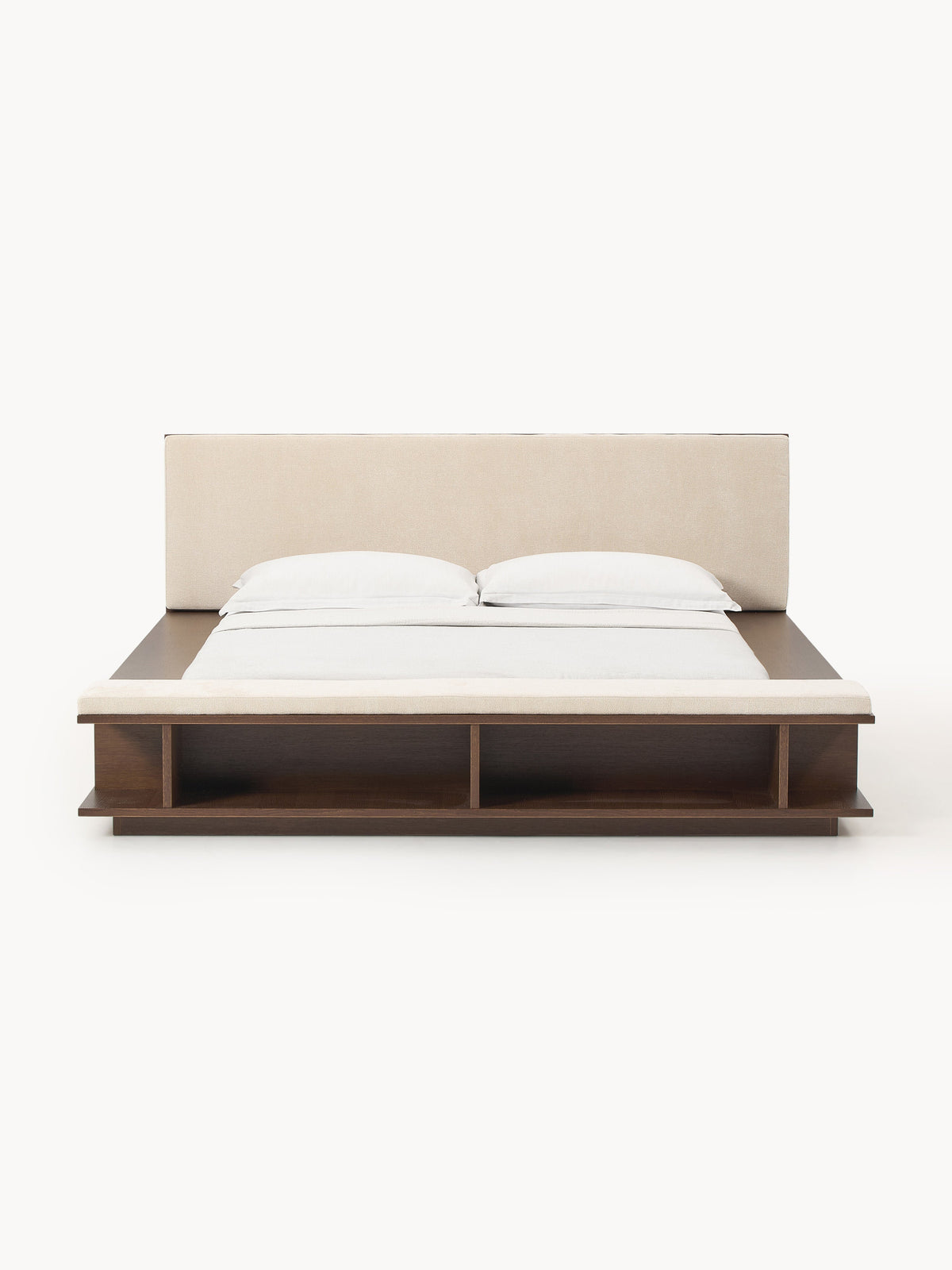 Clarvin Wooden Bed Frame with Bench and Side Shelves