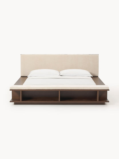 Clarvin Wooden Bed Frame with Bench and Side Shelves