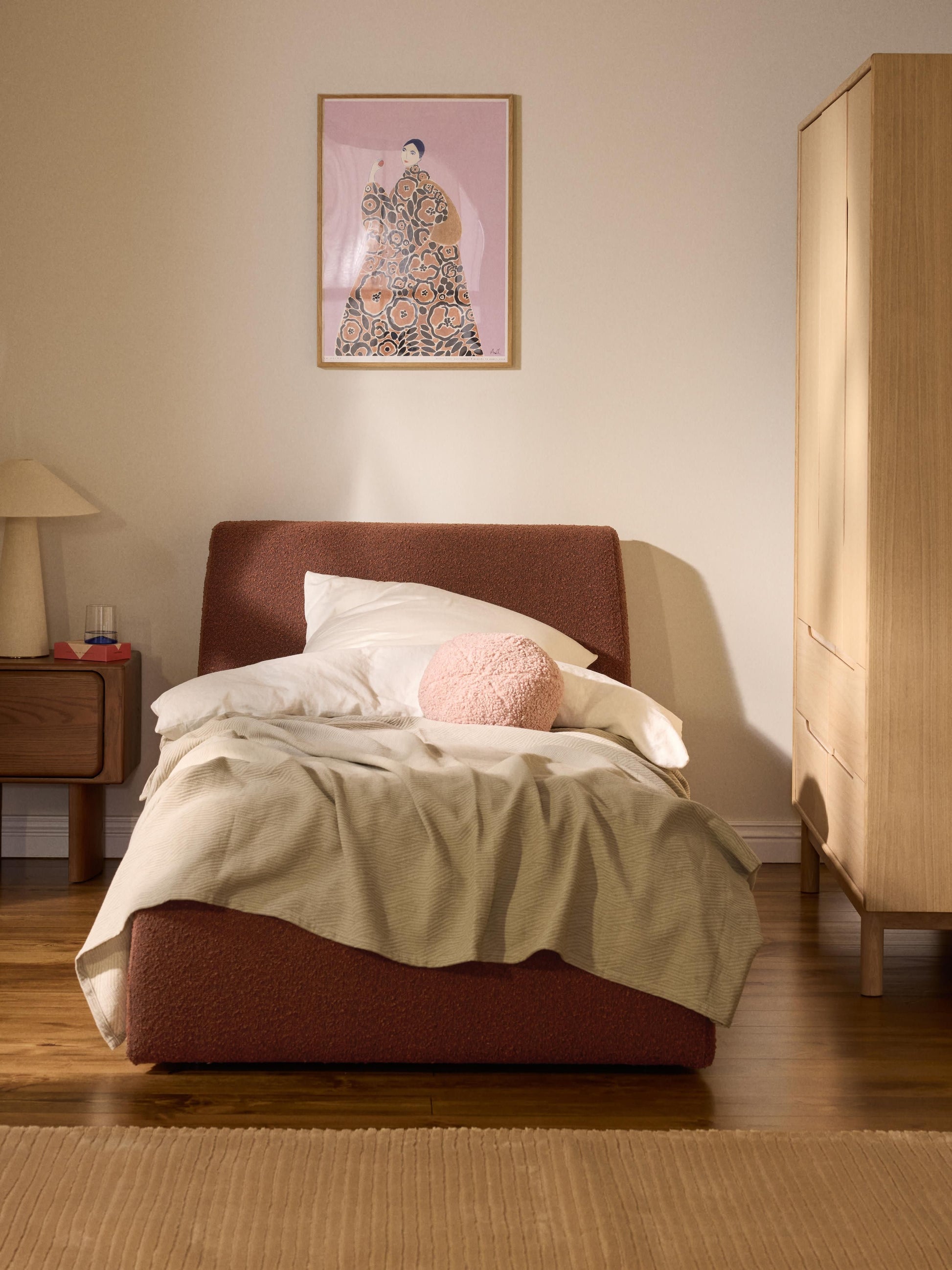 Clovena Bouclé Single Bed with Storage