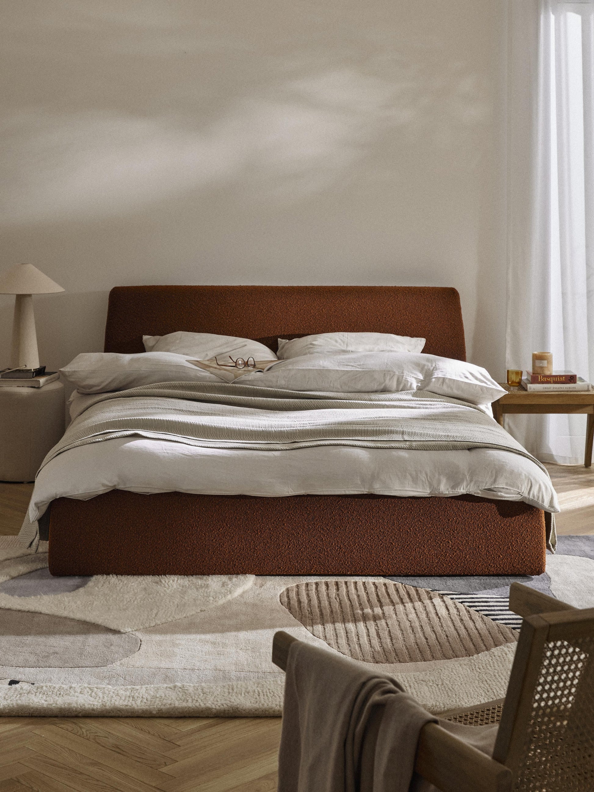 Clovena Upholstered Bouclé Bed with Storage
