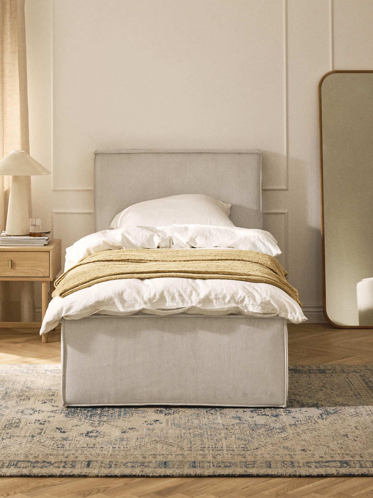 Dreanor Corduroy Single Bed with Storage