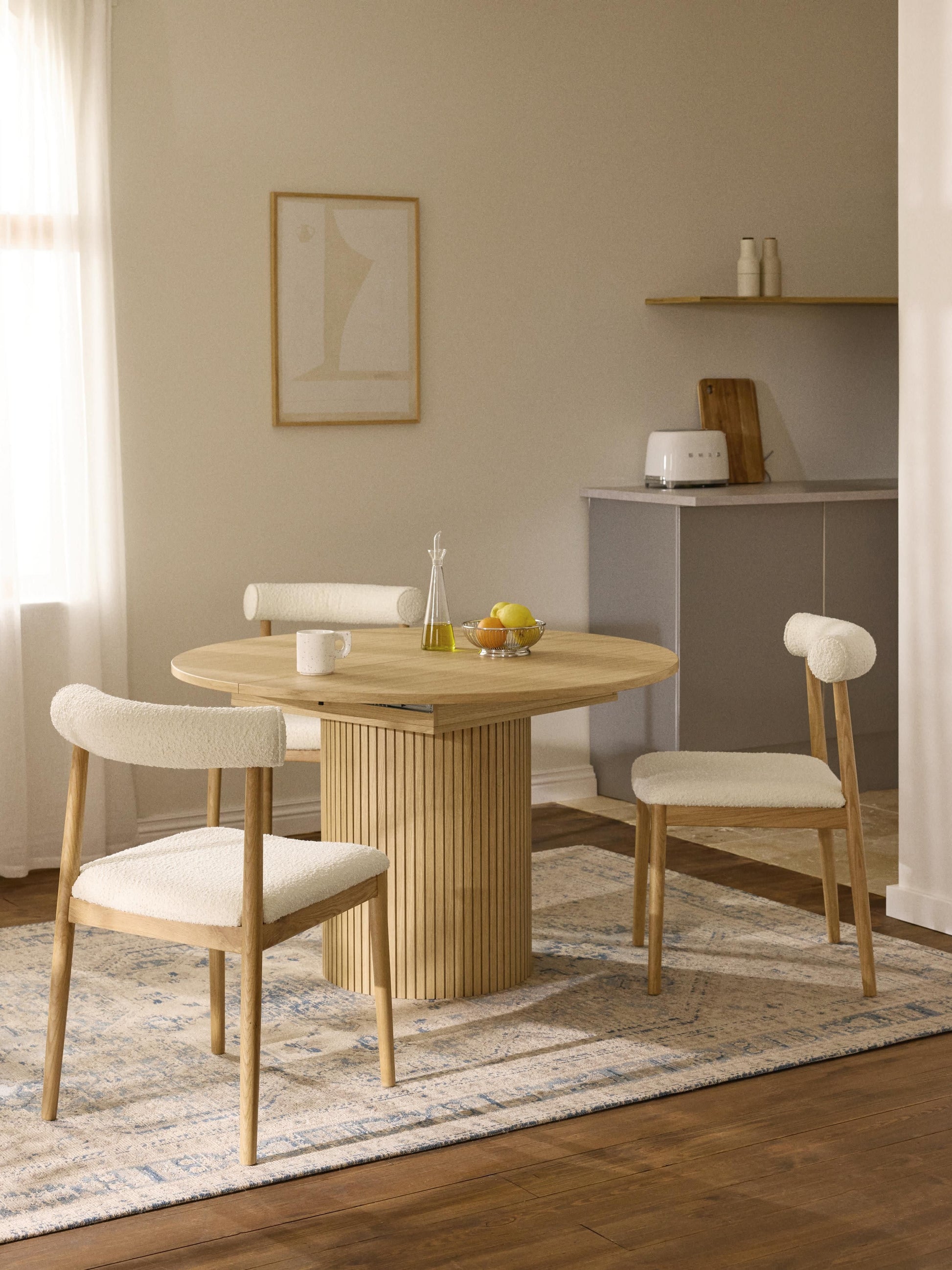Filvenna Extendable Dining Table with Grooved Texture, 120 - 160 x 75 cm