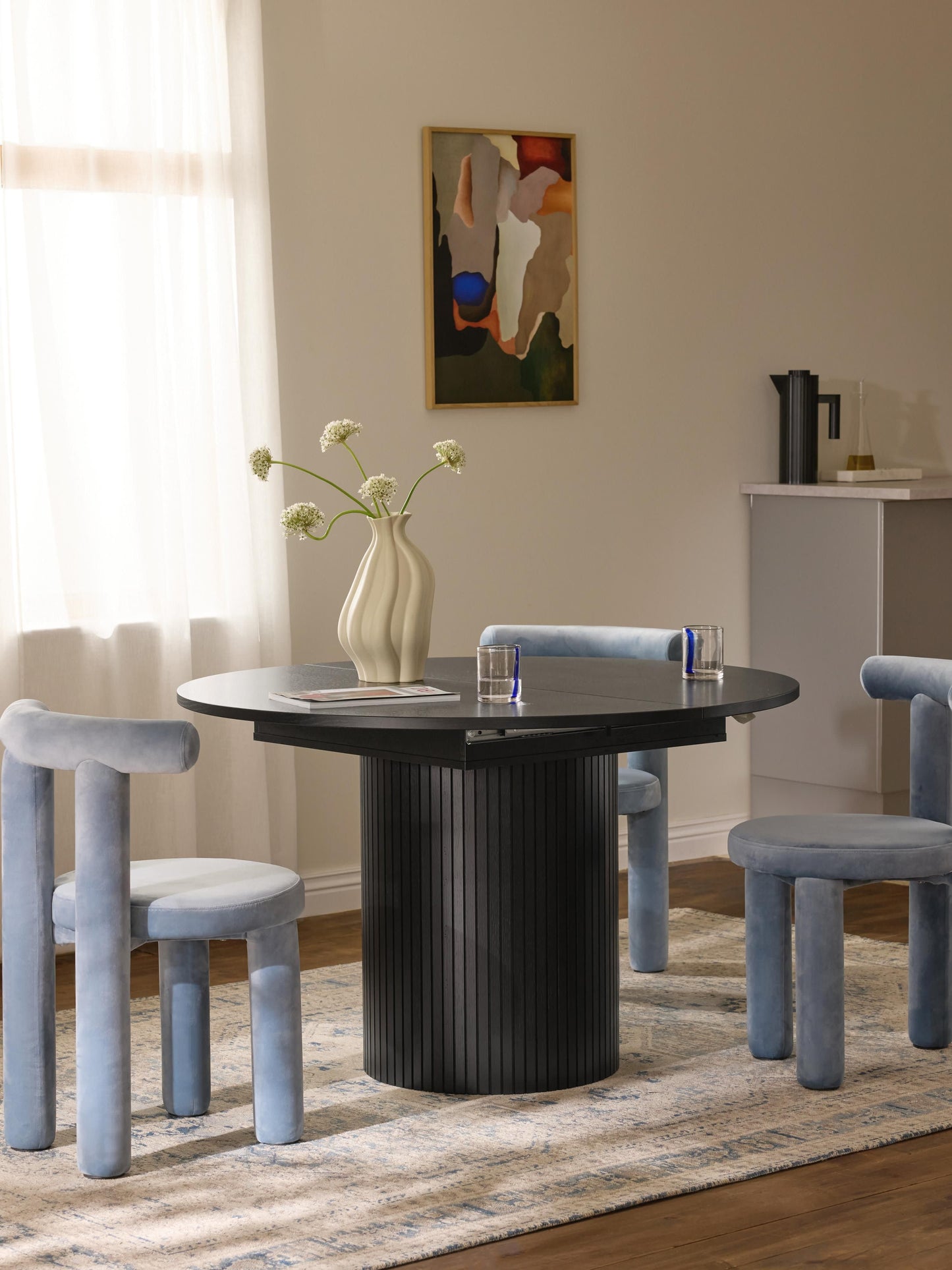 Filvenna Extendable Dining Table with Grooved Texture, 120 - 160 x 75 cm