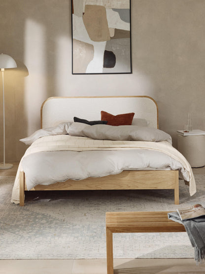 Jonquist Wooden Bed with Bouclé Headboard