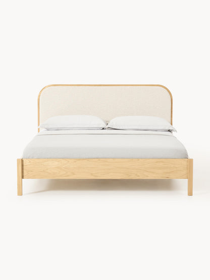 Jonquist Wooden Bed with Bouclé Headboard