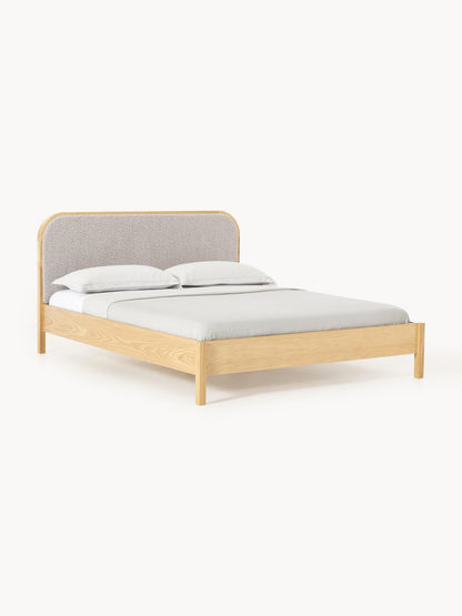 Jonquist Wooden Bed with Bouclé Headboard