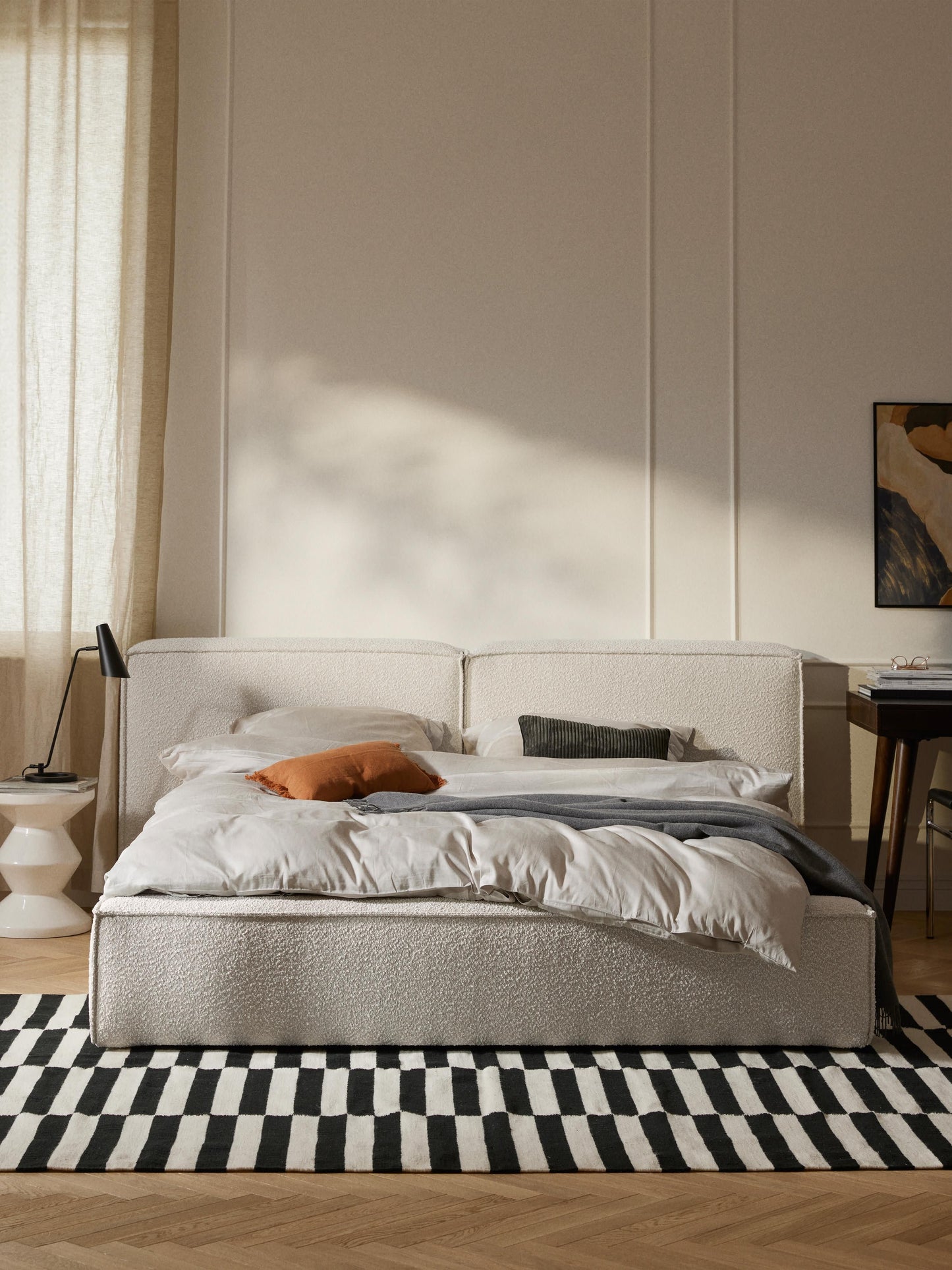 Lensford Bouclé Upholstered Bed with Storage