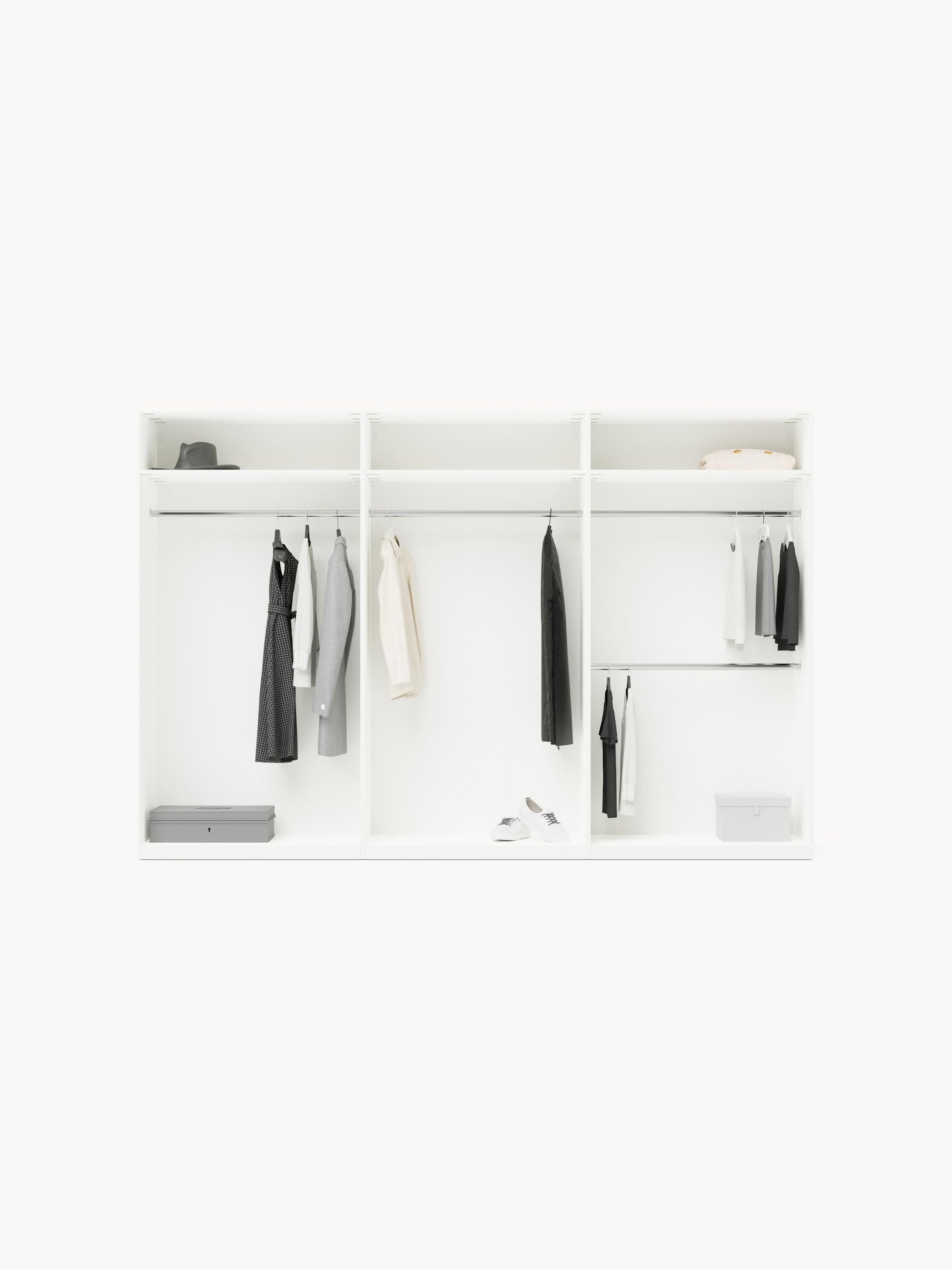 Leovard Modular Hinged-Door Wardrobe, 300 cm Wide, in Various Sizes