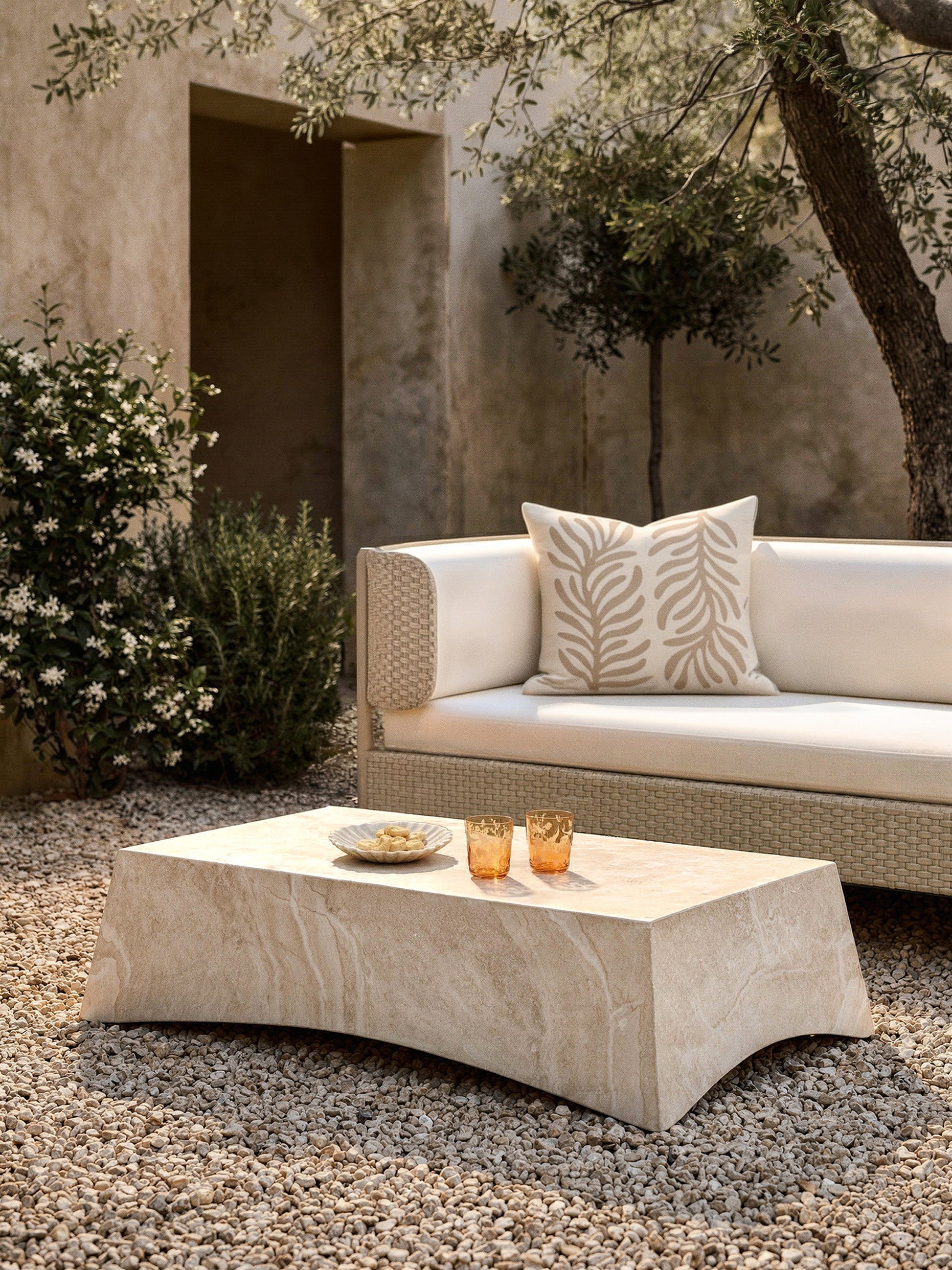 Mohanto Indoor & Outdoor Coffee Table in Travertine Look, W 120 cm