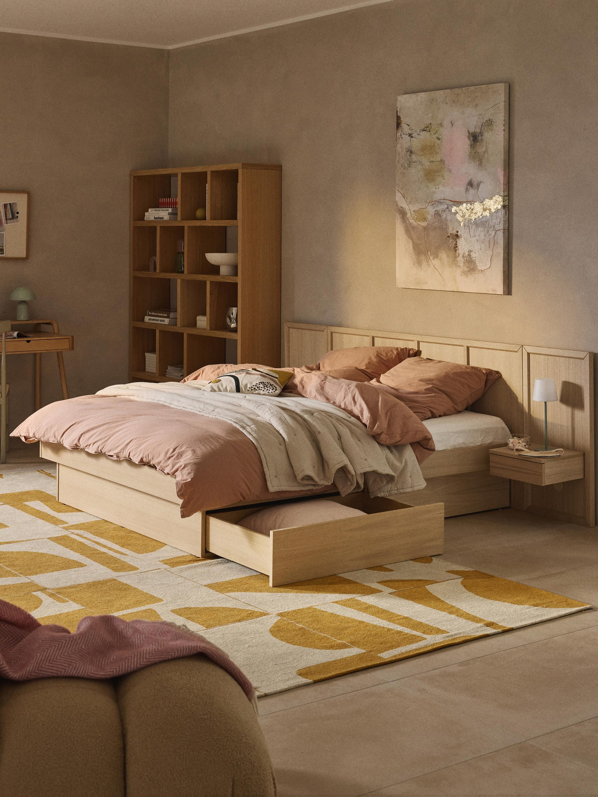 Nanolo Wooden Bed with Bedside Tables and Headboard