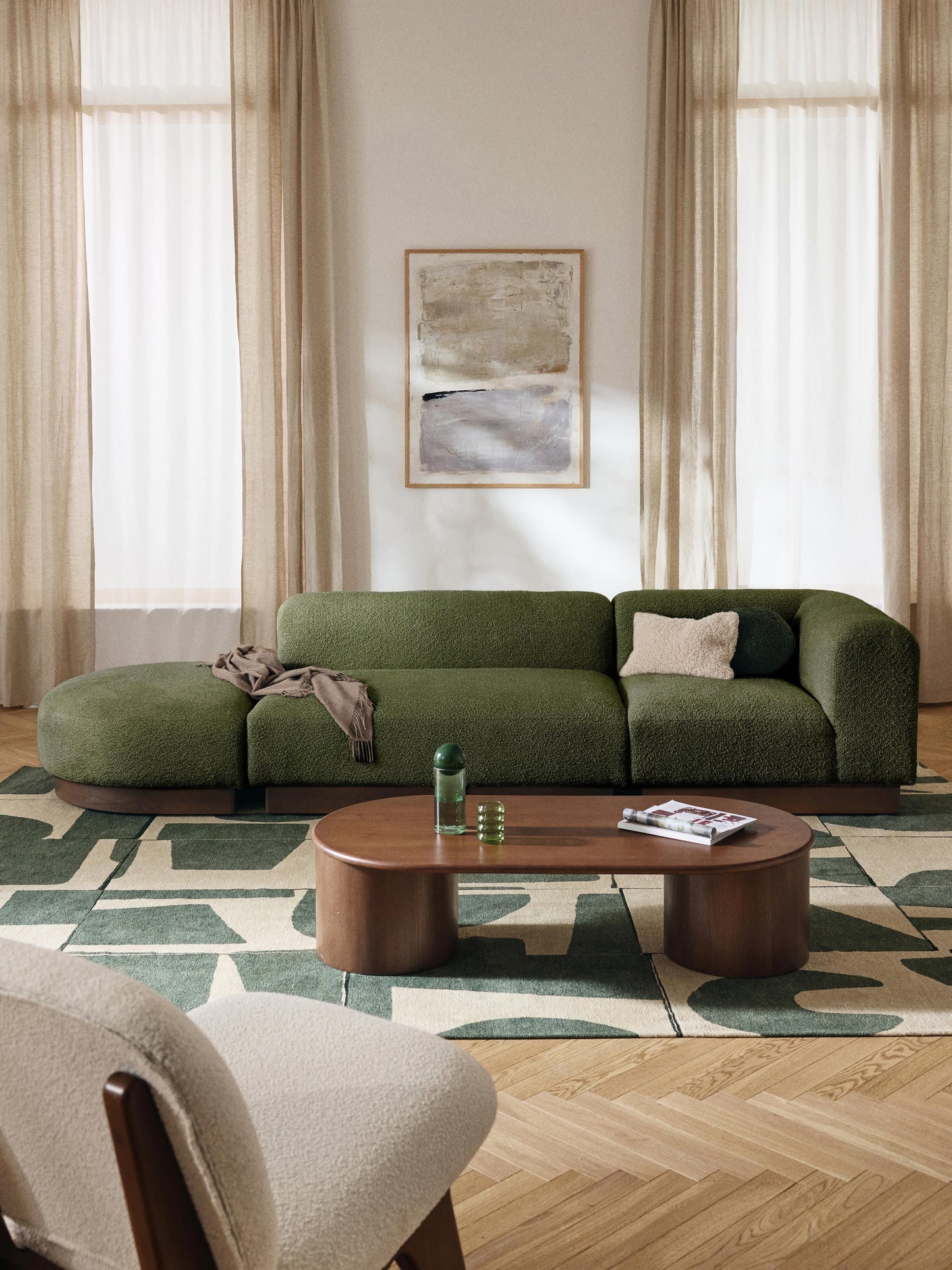 Natvelle Modular Ottoman in Teddy Bouclé with Stool (Left/Right)