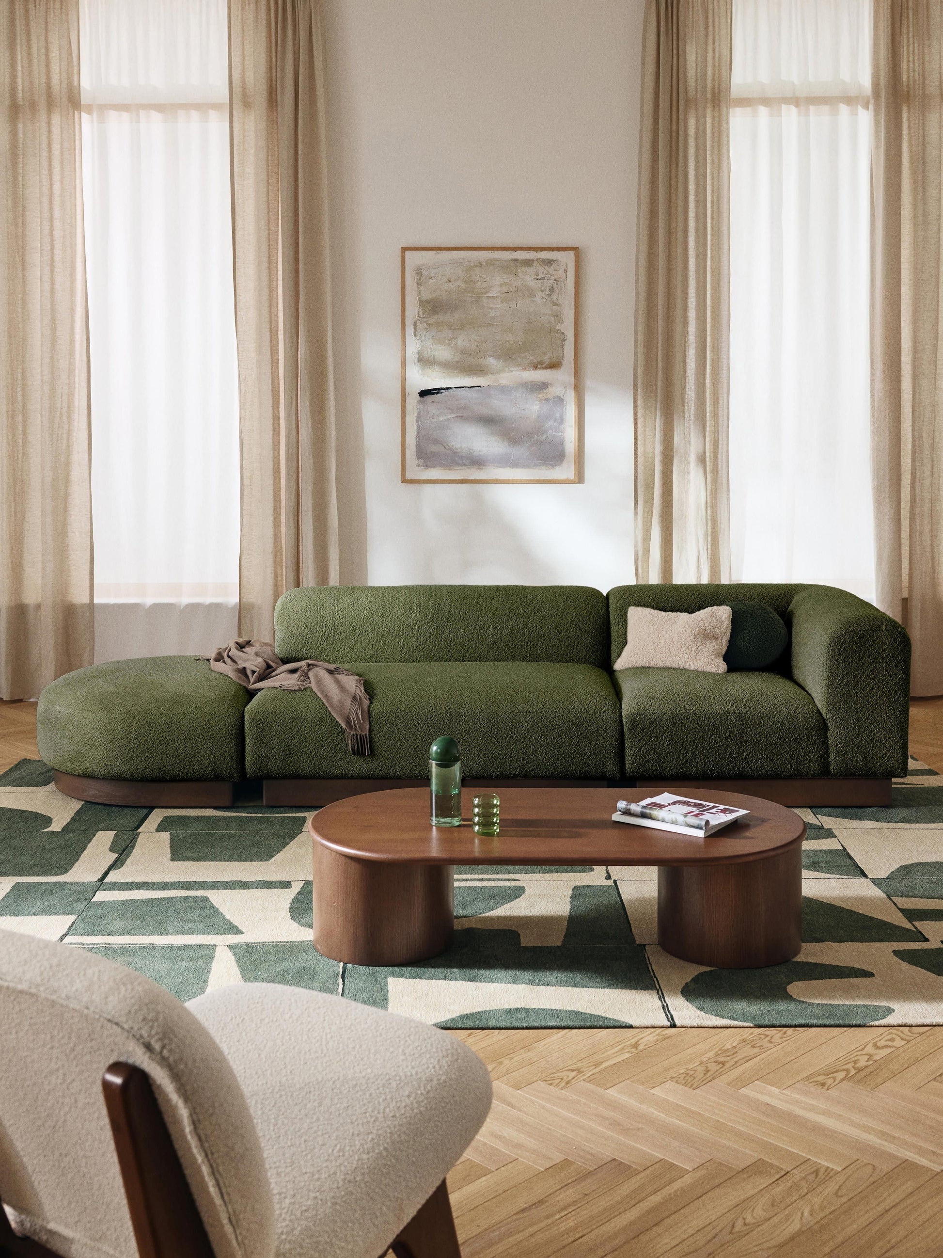 Natvelle Modular Ottoman in Teddy Bouclé with Stool (Left/Right)