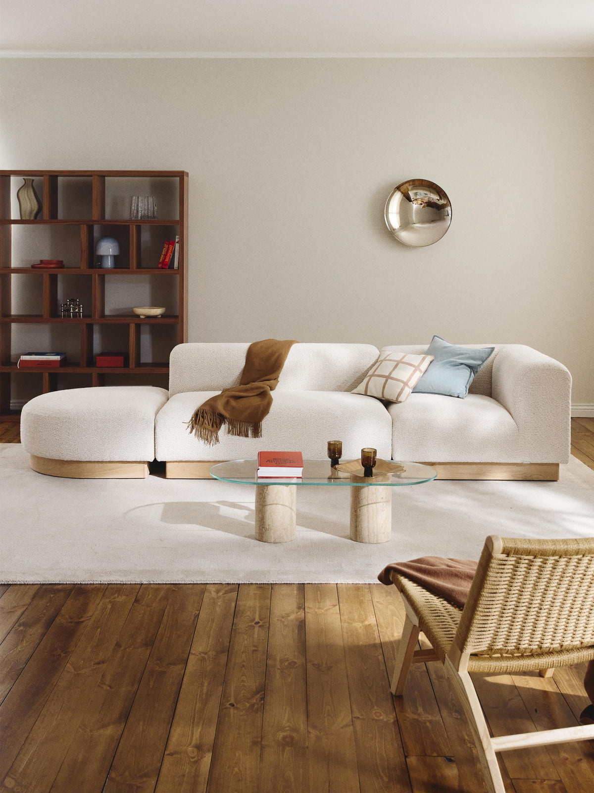 Natvelle Modular Ottoman in Teddy Bouclé with Stool (Left/Right)