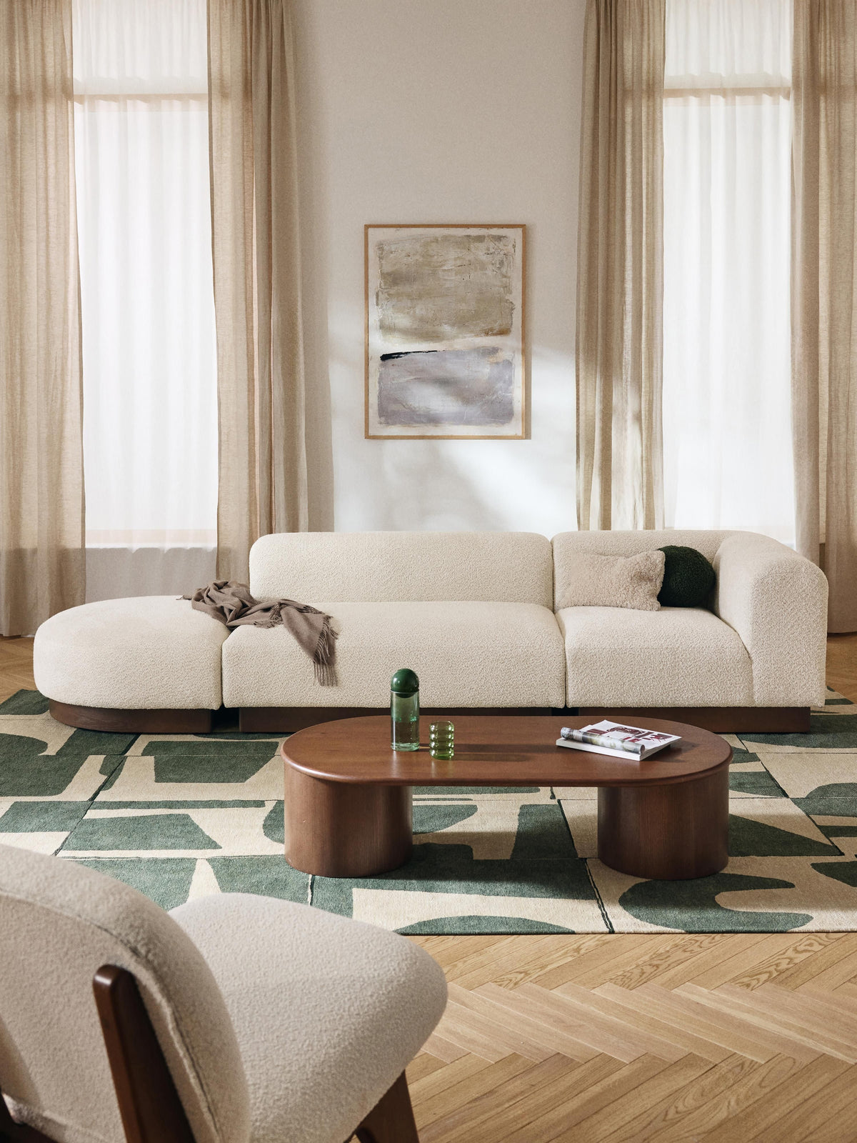 Natvelle Modular Ottoman in Teddy Bouclé with Stool (Left/Right)