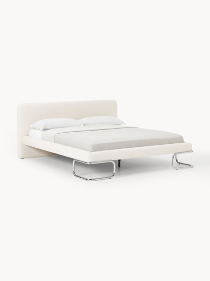 Olvenna Bouclé Upholstered Bed with Metal Legs