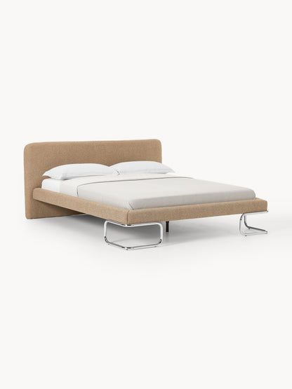 Olvenna Bouclé Upholstered Bed with Metal Legs