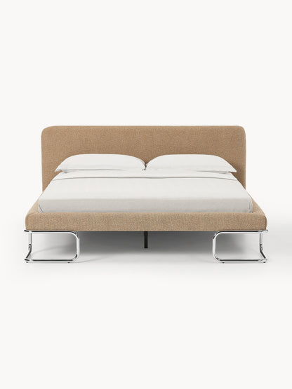 Olvenna Bouclé Upholstered Bed with Metal Legs