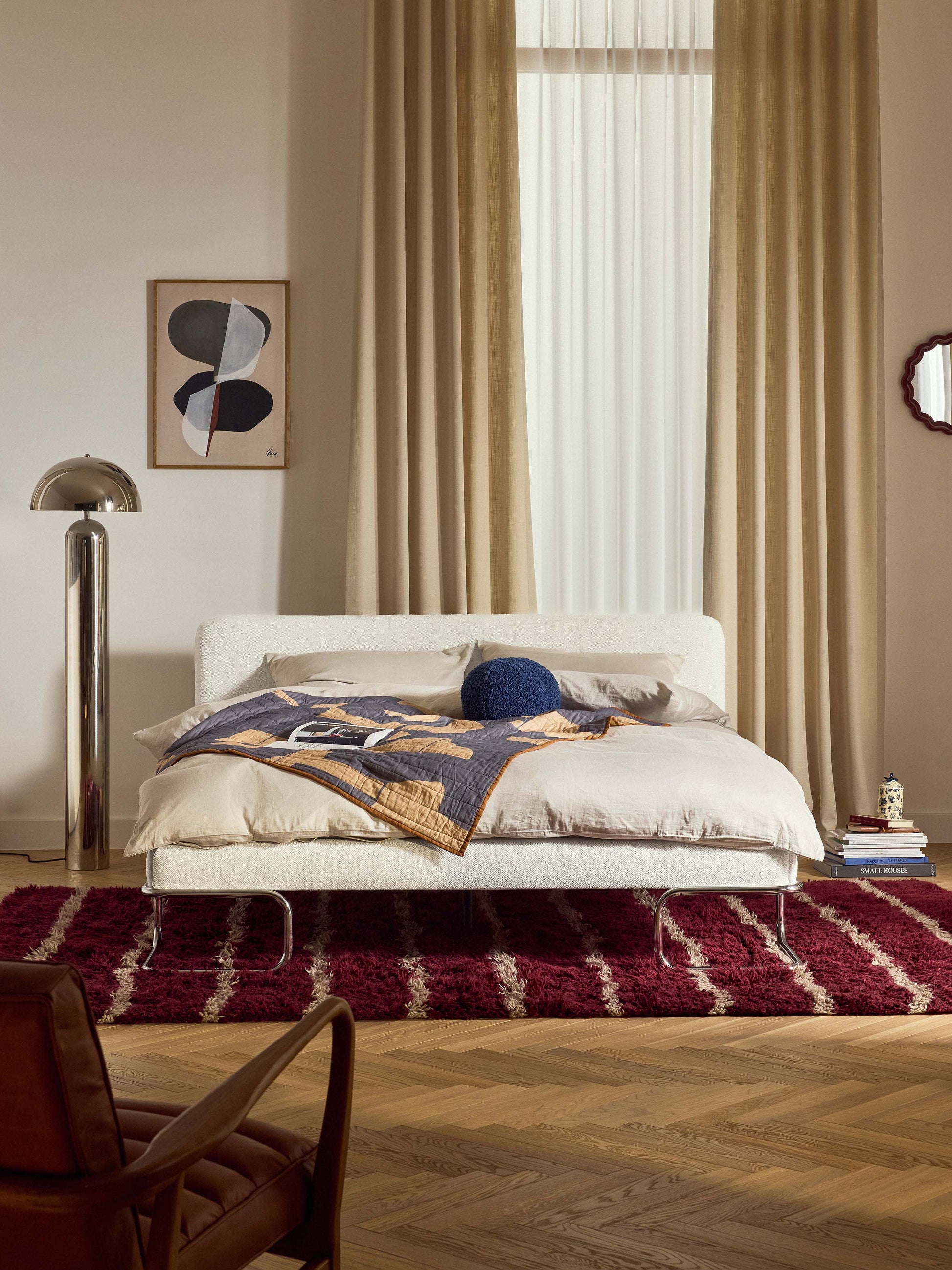 Olvenna Bouclé Upholstered Bed with Metal Legs