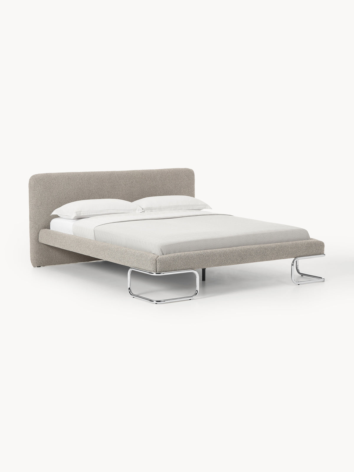 Olvenna Bouclé Upholstered Bed with Metal Legs