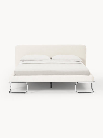 Olvenna Bouclé Upholstered Bed with Metal Legs
