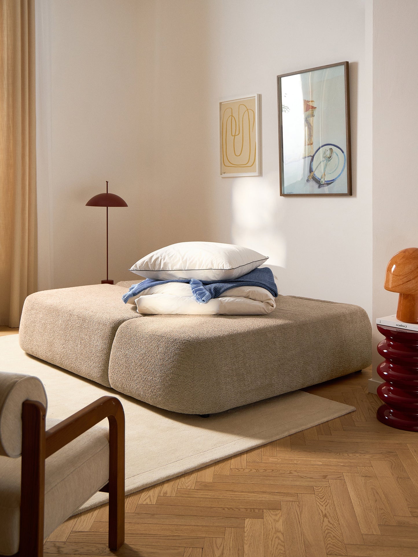 Paovero Sofa Bed in Teddy Bouclé with Storage