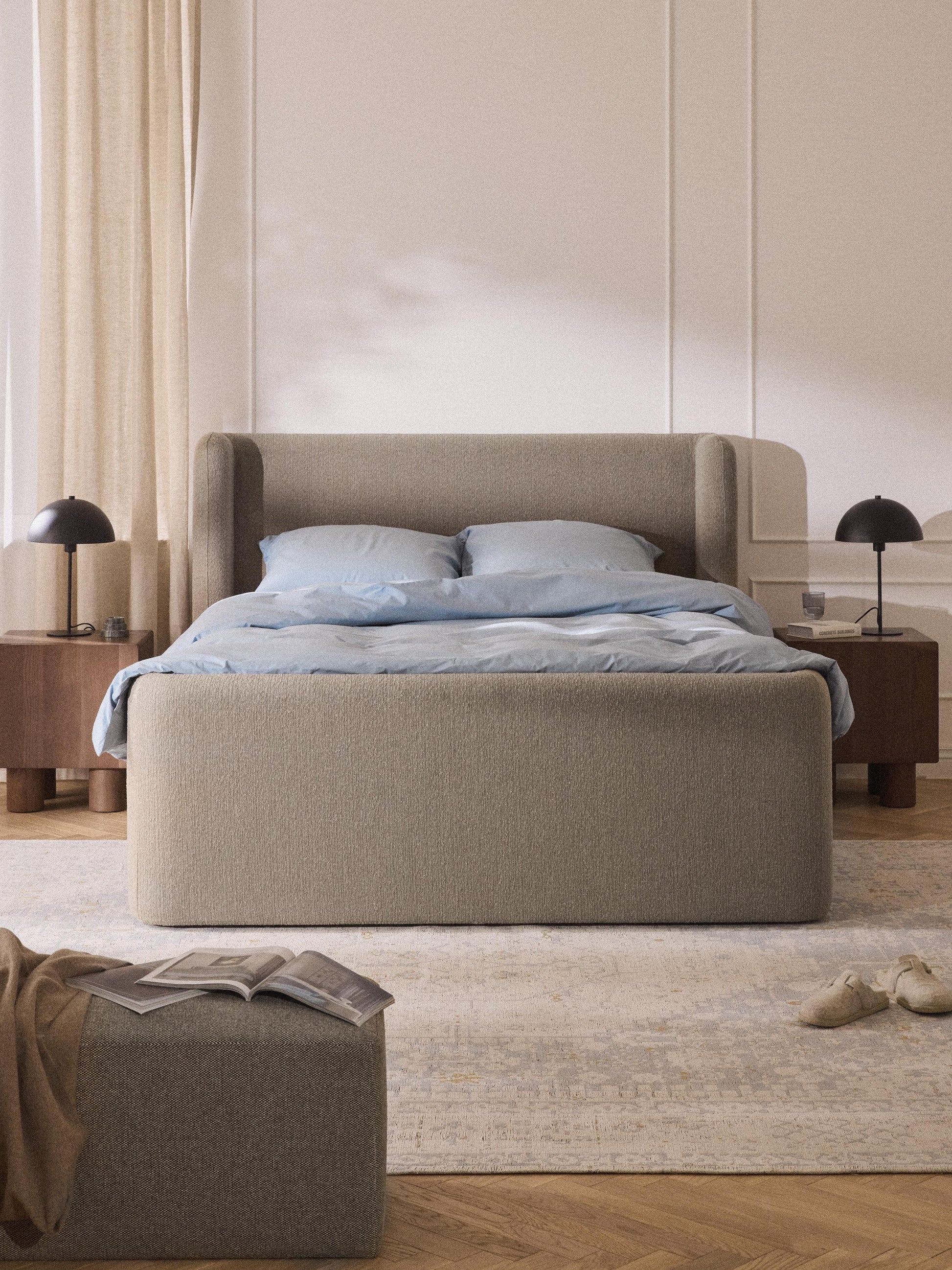 Pervinia Bouclé Box Spring Bed with Storage