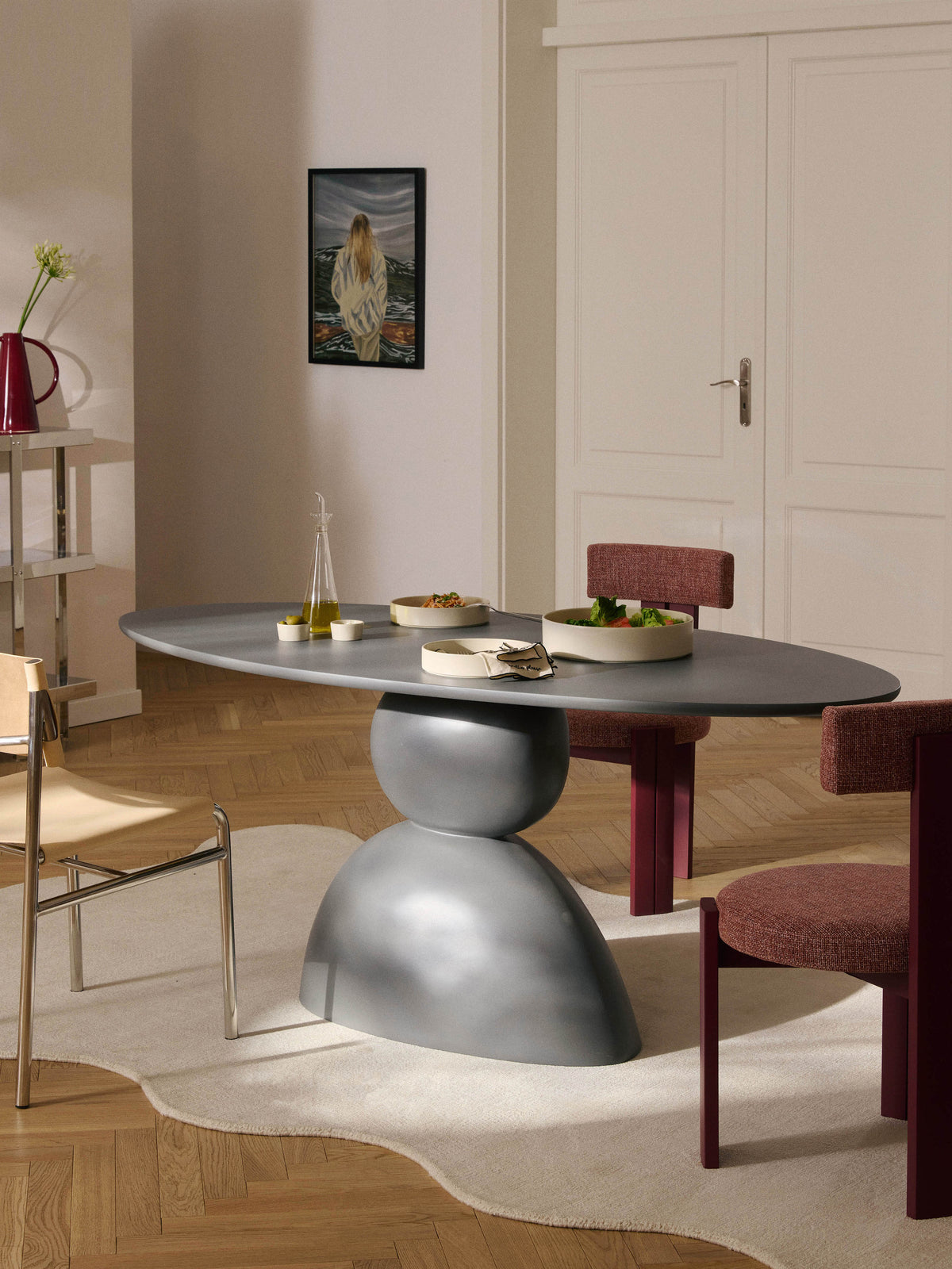 Sahressa Oval Dining Table with Organic Design, 180 x 90 cm