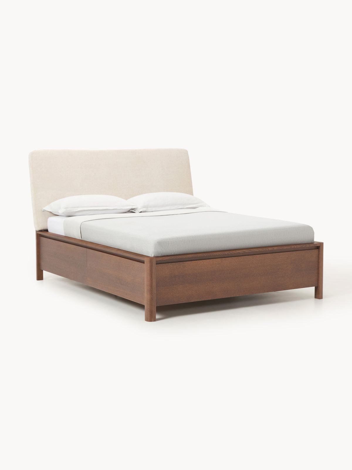 Santelo Wooden Bed with Upholstered Headboard and Drawers