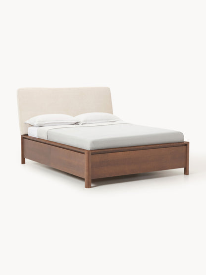 Santelo Wooden Bed with Upholstered Headboard and Drawers
