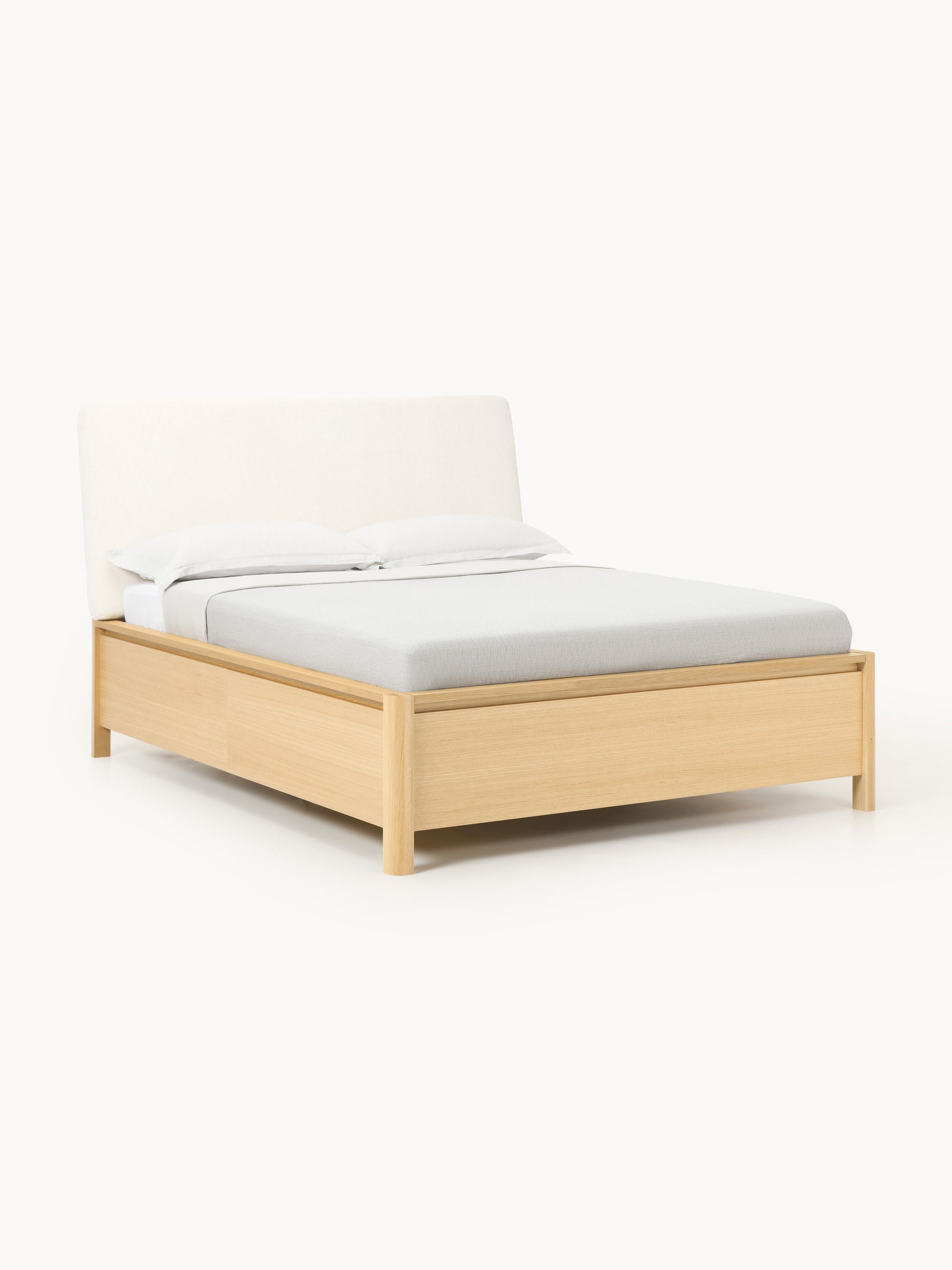 Santelo Wooden Bed with Upholstered Headboard and Drawers