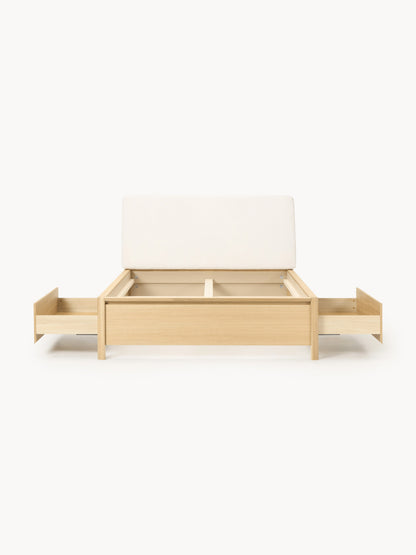 Santelo Wooden Bed with Upholstered Headboard and Drawers
